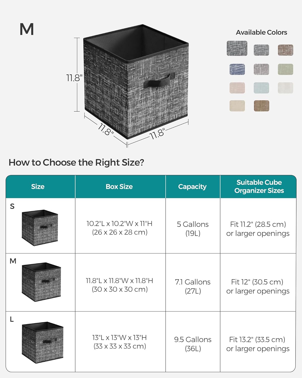 SONGMICS Storage Cubes, 11-Inch Non-Woven Fabric Bins with Double Handles, Set of 6, Closet Organizers for Shelves, Foldable, for Clothes, Cattail Gray UROB26LG