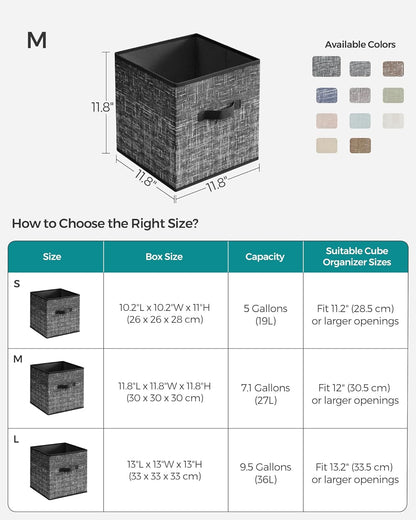SONGMICS Storage Cubes, 11-Inch Non-Woven Fabric Bins with Double Handles, Set of 6, Closet Organizers for Shelves, Foldable, for Clothes, Cattail Gray UROB26LG