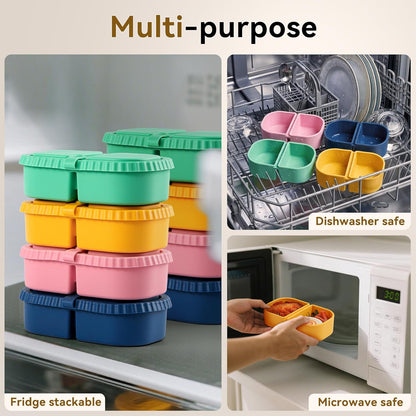 Silicone Reusable Snack Containers with Lids - 8 oz Double Compartment Snackle Box for Kids & Adults, BPA-Free & Leakproof, Small for Dressing, Snacks, School, Office, Picnic