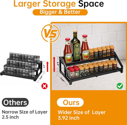 3 Tier Expandable Spice Rack Organizer for Kitchen,13.7"-23.6" Heavy Duty Spice Organization Shelf,Metal Pantry Storage Shelves Racks, Good Space for for Pantry, Counter top,Patent Pending