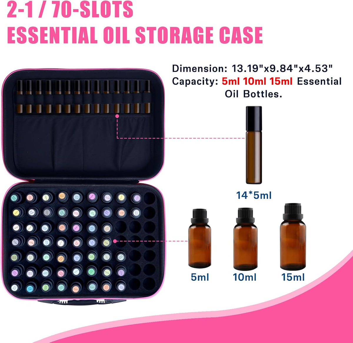 Essential Oil Storage Holder Organizer Carrying Case - 30 Bottles | Hard Shell Essential Oils Box Holds 5ml 10ml 15ml Bottle Travel Bag with Labels & Foam Insert for doTERRA & Young Living