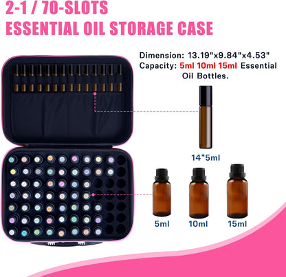 Essential Oil Storage Holder Organizer Carrying Case - 30 Bottles | Hard Shell Essential Oils Box Holds 5ml 10ml 15ml Bottle Travel Bag with Labels & Foam Insert for doTERRA & Young Living
