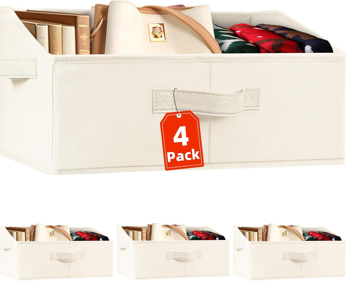 Criusia Closet Organizers Bins - Large Collapsible Shelf Organizer with Handles - Fabric Trapezoid Home Organization and Storage Baskets for Organizing Clothes Toy Blanket Towel Purse Hats