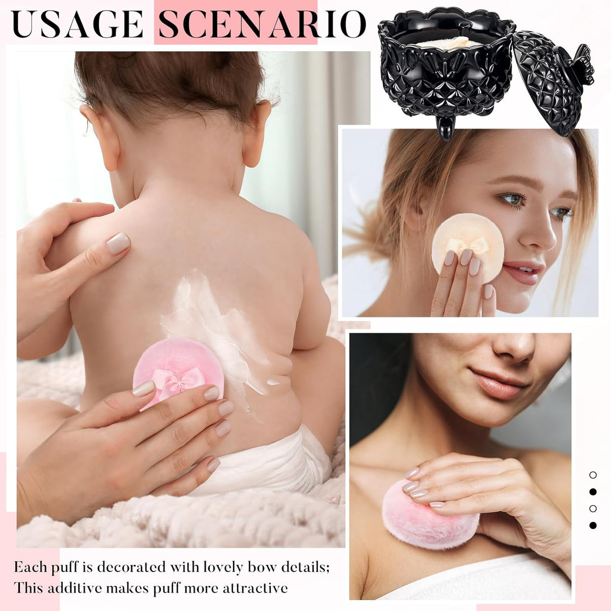 Tioncy 3 Pcs Large Body Powder Puff and Container Valentine's Day gift Powder Container with Puff Crystal Case Soft Washable Reusable Velour Face Body Glitter Wet Dry Makeup (Classic,Clear)