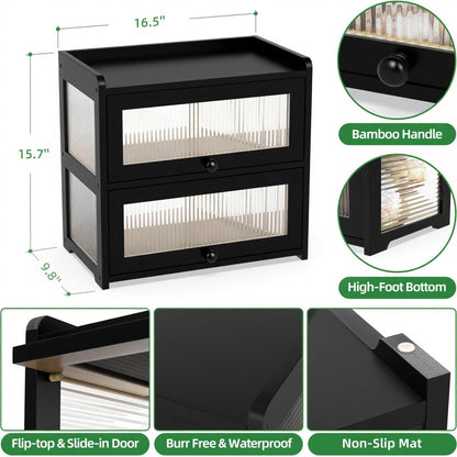 BAMBANG Bamboo Bread Box for Kitchen Countertop, Extra Large Farmhouse Bread Box with 4-Side Clear Panels, Wooden Bread Storage Container for Homemade Bread, Natural