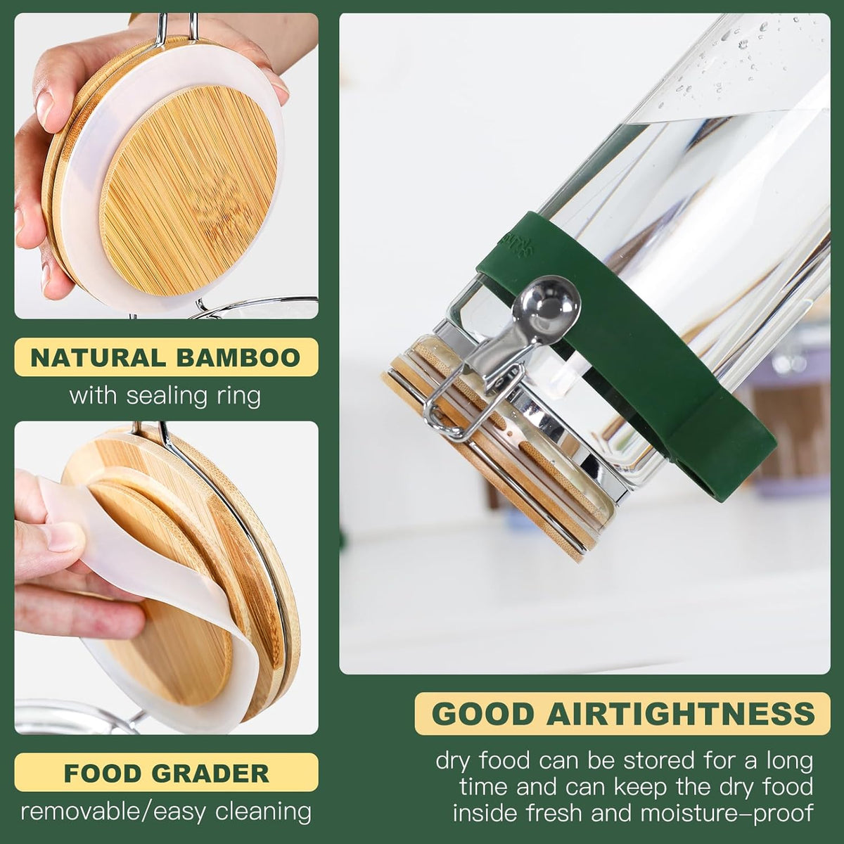 Large Glass Nuts Storage Container, Airtight Food Storage Jar with Bamboo Lid & Scoop, Keeps Nuts Crunchy & Fresh, Perfect for Pantry Organization & Storing Nuts, Almonds, Peanuts - 1.5-Quart