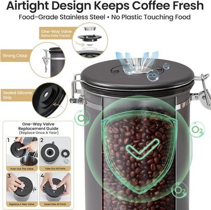 Veken Coffee Canister, 39OZ Large, Mothers Day Gifts For Women, Airtight Stainless Steel Food Storage Container for 2.2lbs Coffee Beans, Ground, Sugar, Tea, Flour, Cereal,Kitchen Bar Accessories,Cream