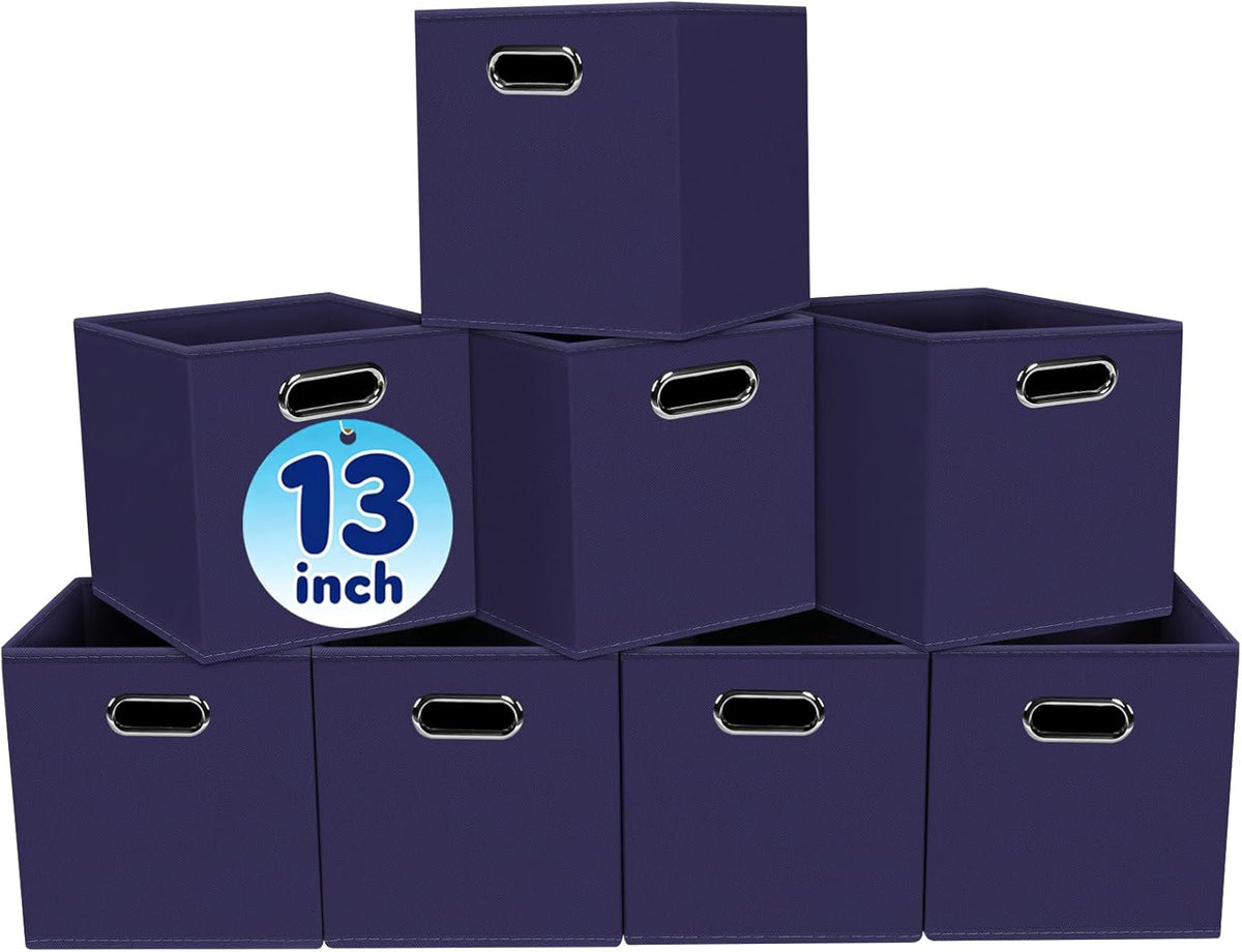 Black Fabric Cubby Storage Bins，13x13x13 Inches ，Cube Organizer Bin Foldable Storage Boxes with Dual Handles Fabric Organizer Box and collapsible Storage basket，Set of 3 ，Black