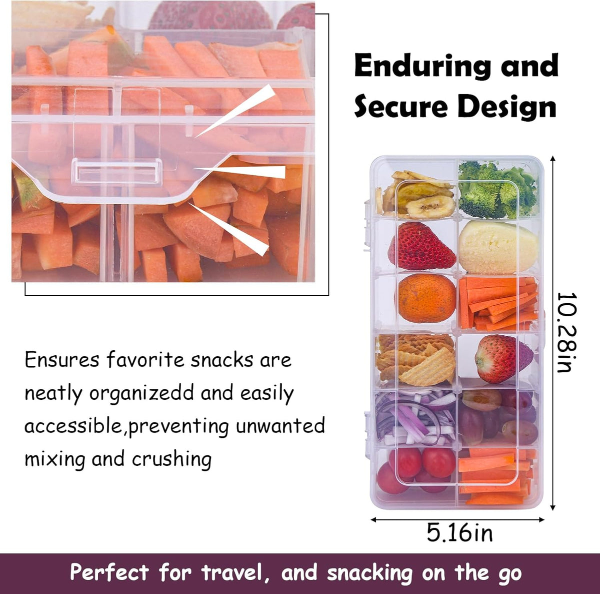 XANGNIER Snack Box Container for Kids Lunch Accessories,Divided Snackle Box Charcuterie Container,12 Compartments Reusable Food Storage Containers for School, Travel,Work,Bento Box Accessories