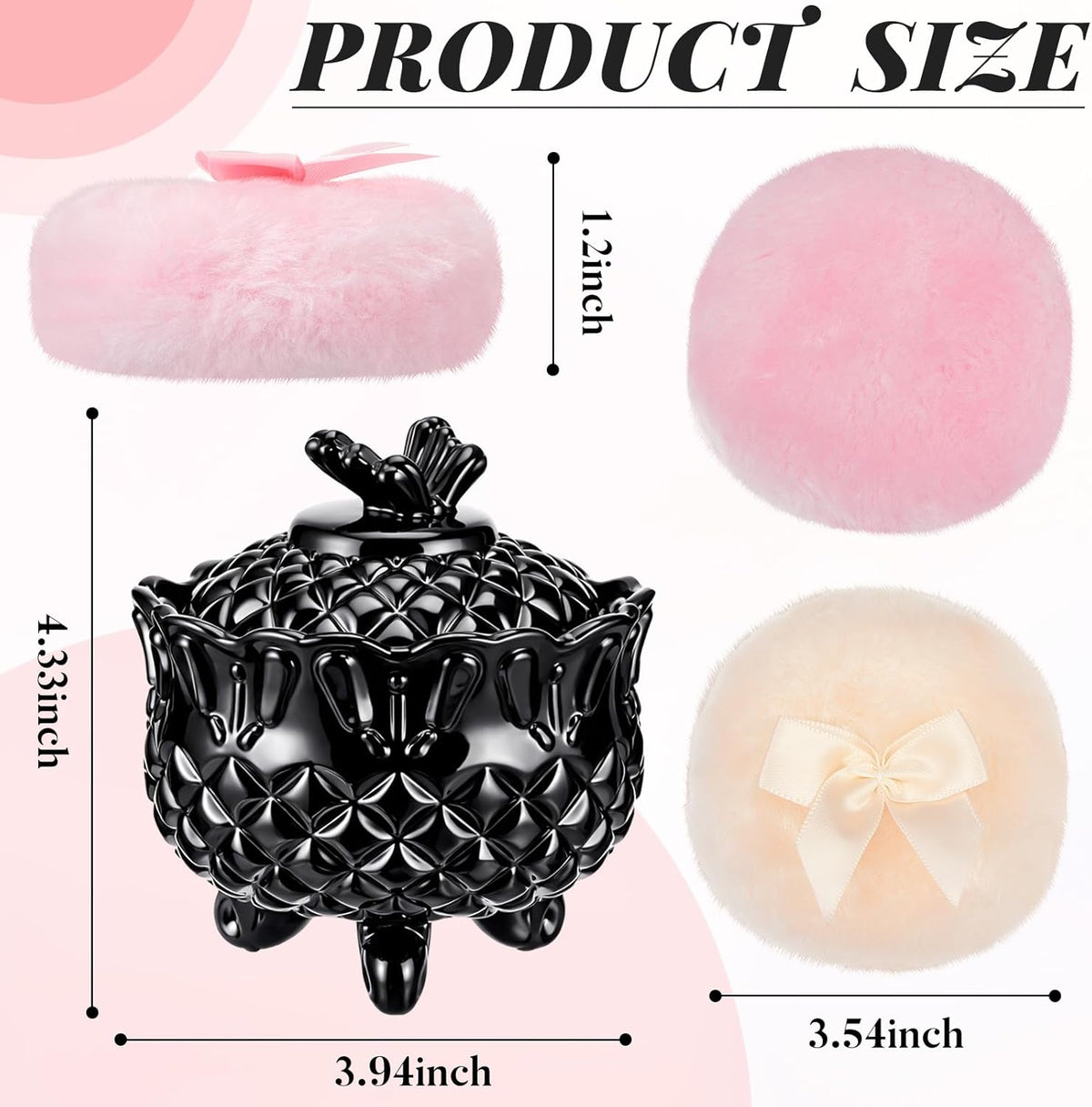 Tioncy 3 Pcs Large Body Powder Puff and Container Valentine's Day gift Powder Container with Puff Crystal Case Soft Washable Reusable Velour Face Body Glitter Wet Dry Makeup (Classic,Clear)