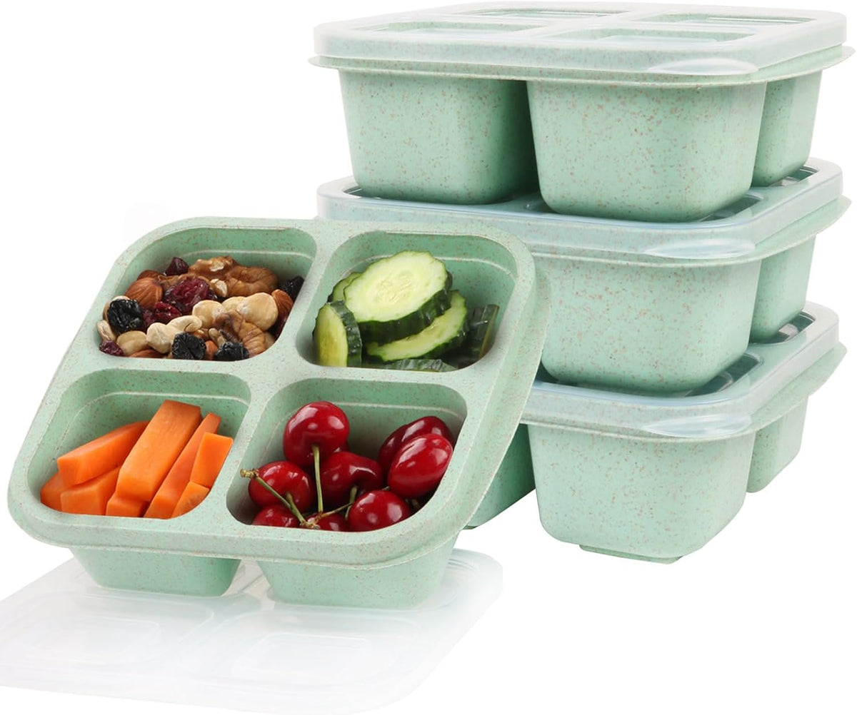 LCHLZZ Snack Containers, Divided Bento Snack Box, 4 Compartments Reusable Meal Prep Lunch Containers for Kids Adults, Food Storage Containers for School Work Travel