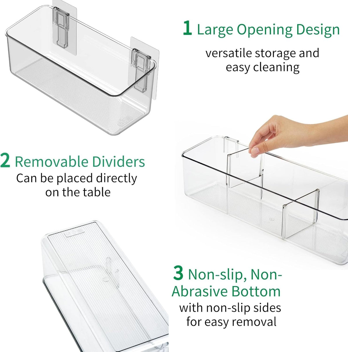 vacane Plastic Adhesive Mount Over Cabinet Door Organizer, Wall Organization Container Makeup Organizer Hanging Basket Bins for Kitchen, Pantry, Craft Room, Office, Space Saving Holder