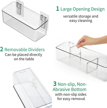 vacane Plastic Adhesive Mount Over Cabinet Door Organizer, Wall Organization Container Makeup Organizer Hanging Basket Bins for Kitchen, Pantry, Craft Room, Office, Space Saving Holder