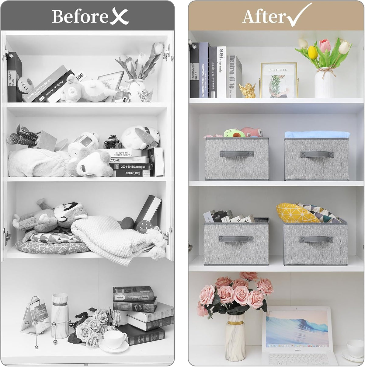 Storage Baskets, 11-Inch Woven Fabric Bins, Storage Cubes with Reinforced Handles, Organizer Bins for Closet Shelves, Foldable, for Toys, Clothes, Natural Beige (3PCS/Beige-11*11*7.8inch)