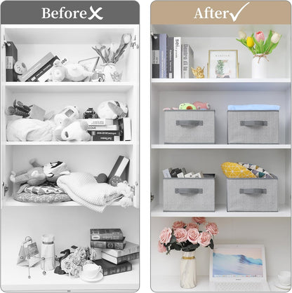 Storage Baskets, 11-Inch Woven Fabric Bins, Storage Cubes with Reinforced Handles, Organizer Bins for Closet Shelves, Foldable, for Toys, Clothes, Natural Beige (3PCS/Beige-11*11*7.8inch)