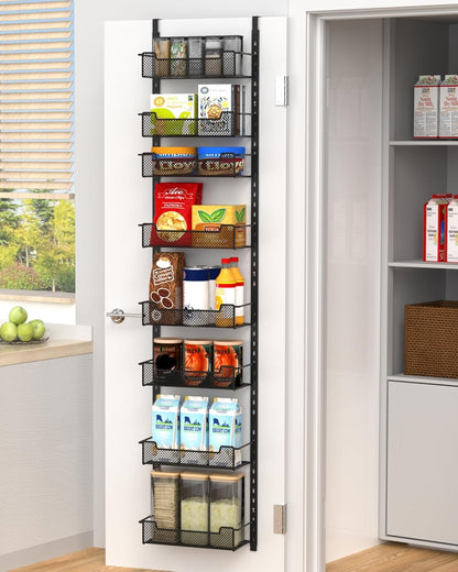VyGrow 12.3" W Narrow Over the Door Pantry Organizer, 6-Tier Over the Door Organizer with Adjustable Basket, Pantry Door Organization for Pantry Kitchen Storage Room Spice Rack, White