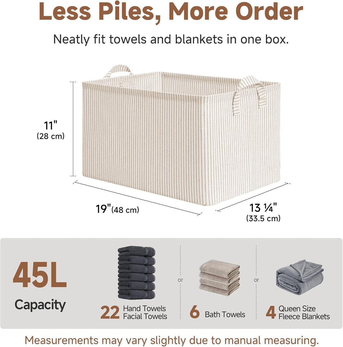 StorageWorks Storage Bins, Shelves Baskets for Organizing, Fabric Closet Organizers with Handles, Metal Frame, Beige-Cotton-linen, 2-Pack