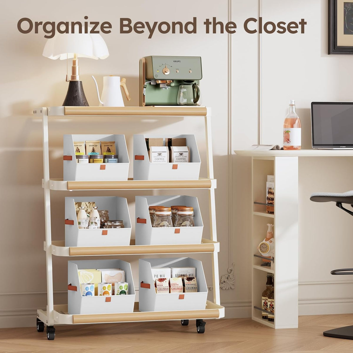Homsorout Fabric Closet Storage Cubes - Square Storage Bins with Dual Handles for Clothes, Towels, Toys, Cube Storage Organizers for Bedroom, Nursery, Shelves, Closet, Small Spaces, Beige