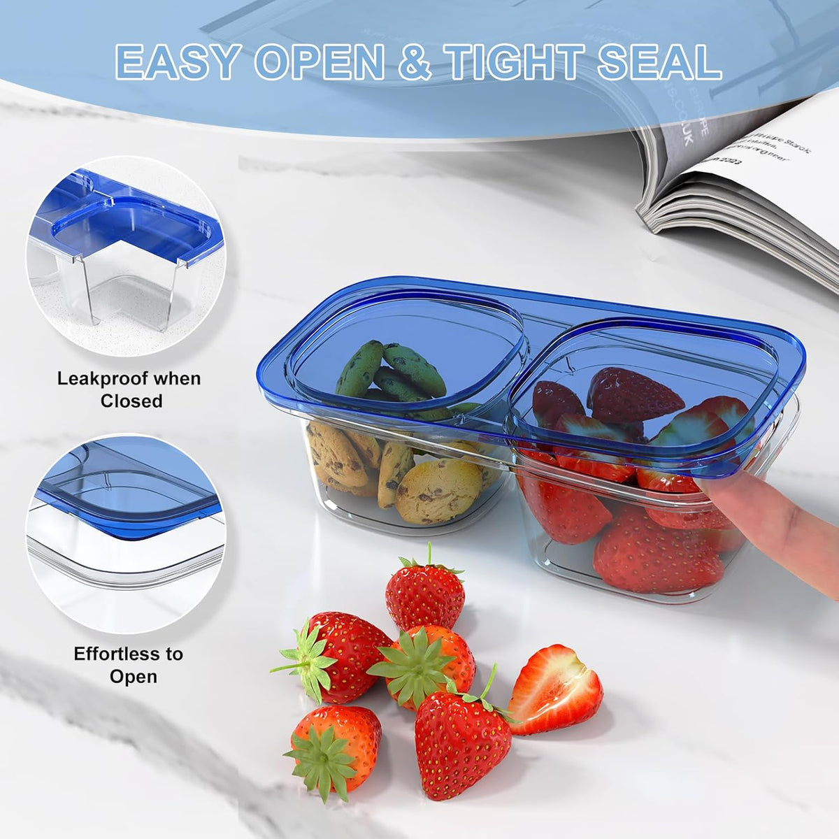 Snack Pack Containers for Kids, Reusable Snack Containers with Lids, 2 Compartment Small Bento Snack Box, BPA-Free, Lunchbox Accessories for Travel