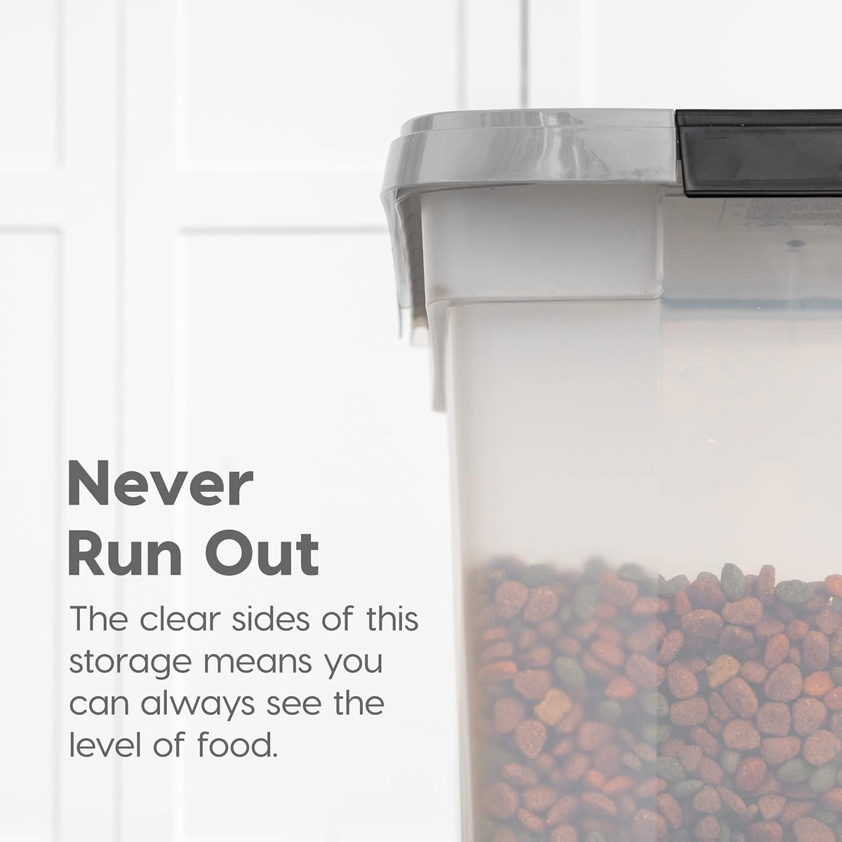 IRIS USA Airtight Dog Food Storage Container, WeatherPro, Up to 50 lbs, Removable Wheels, for Dog Cat Bird and Other Pet Food Storage Bin, Keep Fresh, Translucent Body, Made in USA, Clear/Gray