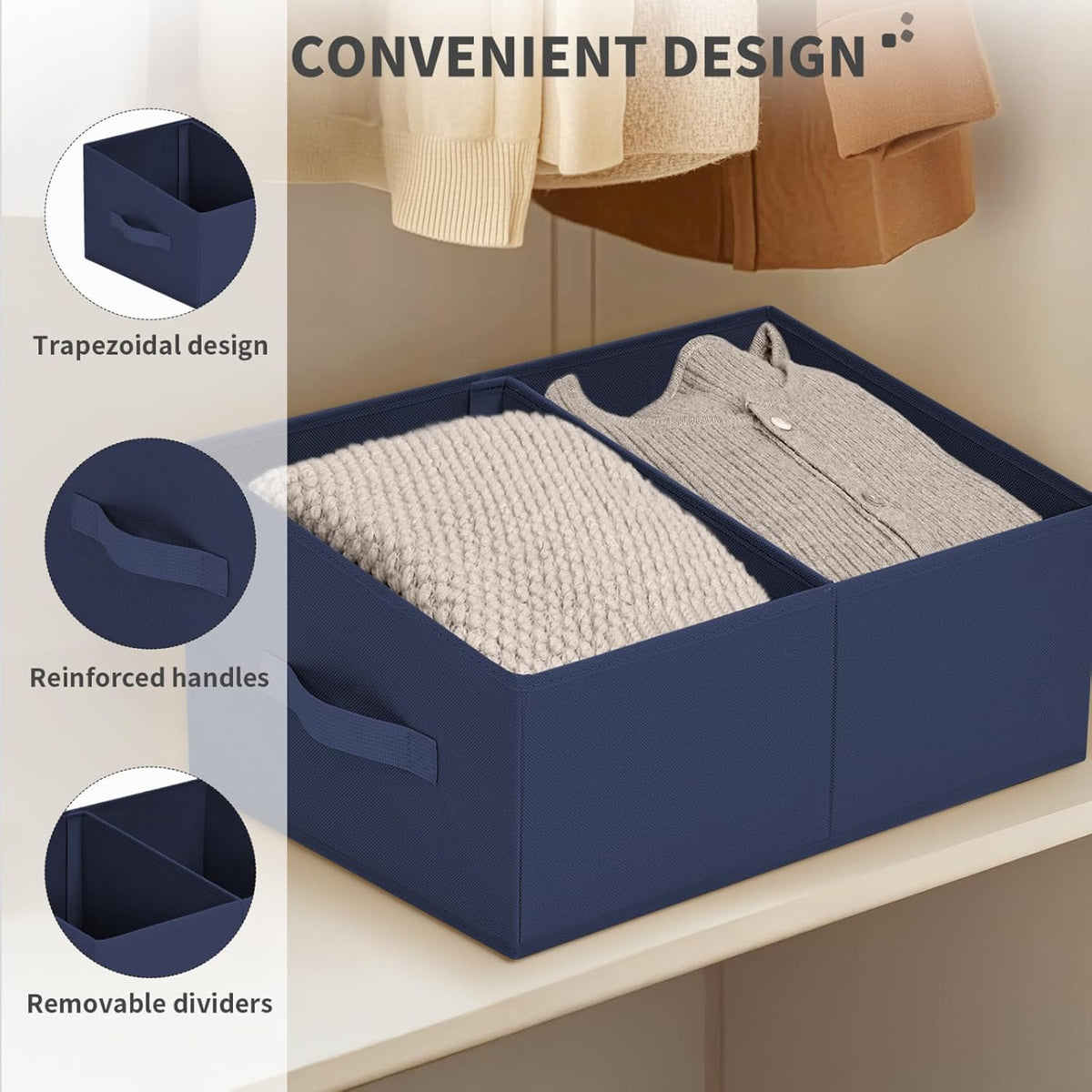 DIMJ Closet Storage Bins - Fabric Storage Baskets for Shelves, Collapsible Closet Organizers and Storage with Handles, Trapezoid Shelf Organization Storage Cubes for Purse, Toys, Books, Towel, Socks