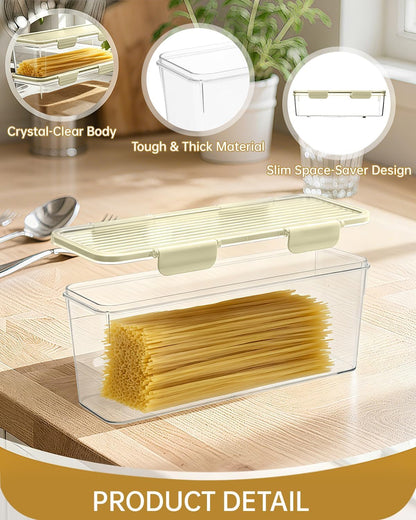 EORTA Set of 2 Spaghetti Pasta Storage Container with Lid, (3.6L/2.8L) Clear Kitchen Pantry Organizer for Noodles, Flour & Dry Food, Plastic Canisters Keeper Box with Black Cover, Size M/L (Black)