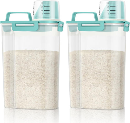 TBMax Rice Container Cereal Storage Container 2 Pack 5 Lbs, Kitchen Pantry Dry Food Storage Holder with Easy-Pouring Spout & Handy Cup, Small Pet Dog Cat Food Dispenser for Daily Feeding -Grey