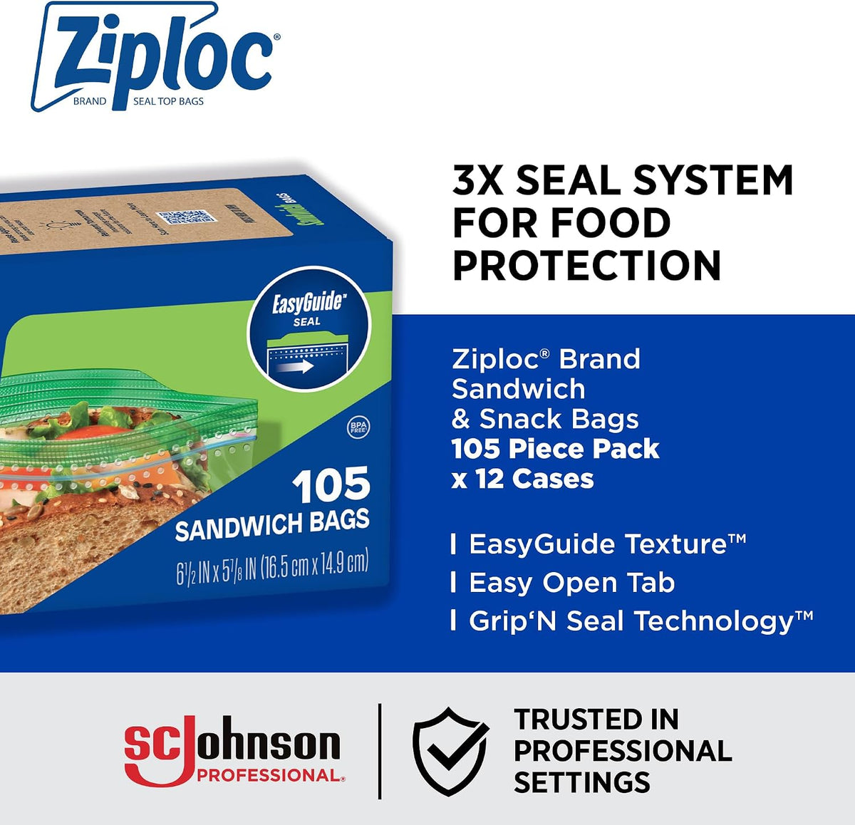 Ziploc Sandwich and Snack Bags with EasyGuide Texture, Plastic Storage Bags with Grip 'n Seal Technology, 270 Bags Total
