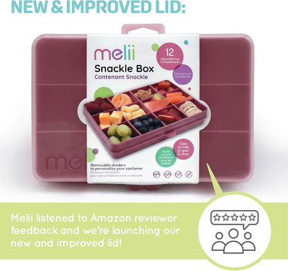 melii Snackle Box |12-Compartment Snack Container with Removable Dividers, BPA-Free Food Storage for Travel, School & On-the-Go Snacks, Kids & Family Organizer (Grey)
