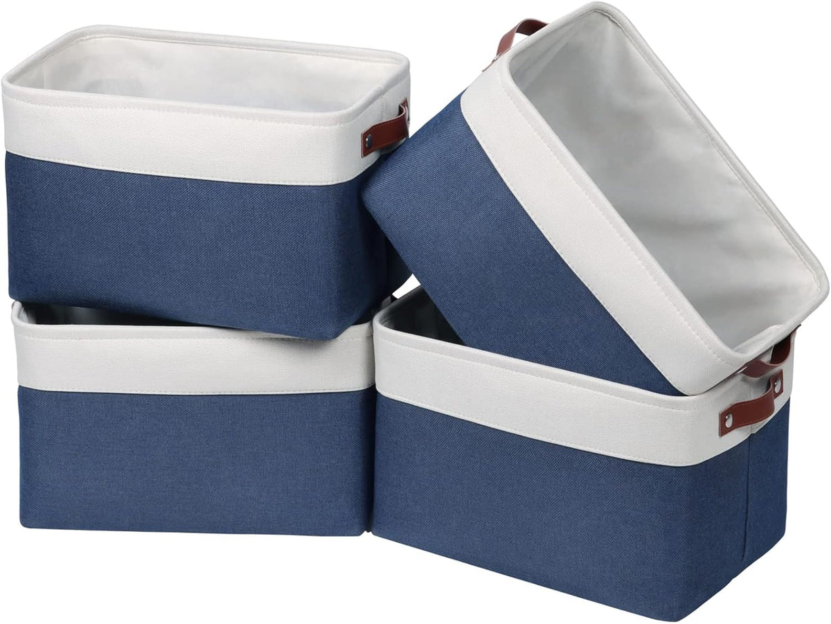 Univivi 4PC Small Fabric Storage Bins,15x6x5 inch Long Narrow Storage Baskets with PU Handles for Closet,Cabinet,Countertop Organizing Small Items (Gray,15x6x5 inch)