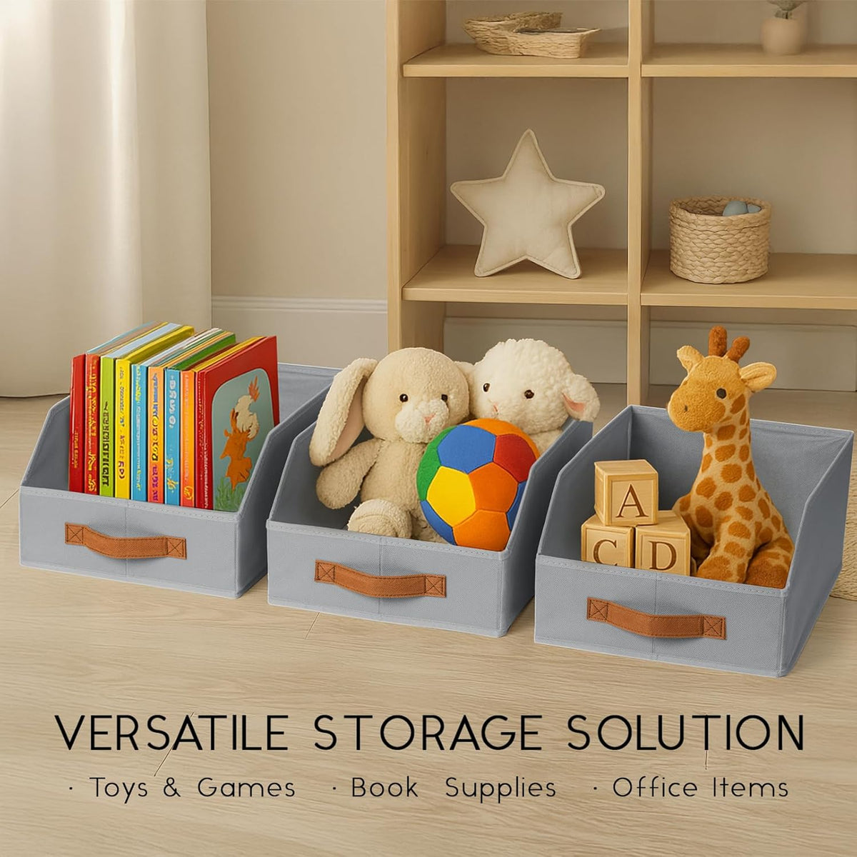 Homsorout Fabric Storage Bins for Organizing - Large Trapezoid Collapsible Storage Bins with Front Handle, Closet Organizers and Storage for Bedroom, Home Shelves, Small Spaces, Beige