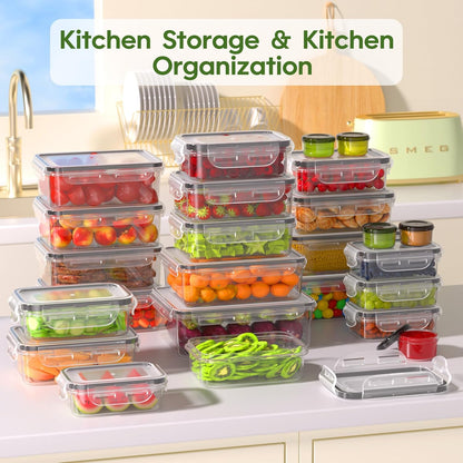 KEMETHY Food Storage Containers with Lids(18 Container & 18 Lid), Plastic Food Containers for Pantry & Kitchen Storage and Organization, BPA-Free, Leak Proof, Reusable with Labels & Pen