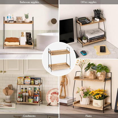 ANBOXIT Countertop Coffee Station Organizer, 2 Tier Wooden Shelf for Coffee Bar Accessories, Condiment Storage Caddy for Kitchen, Home, Office - Brown