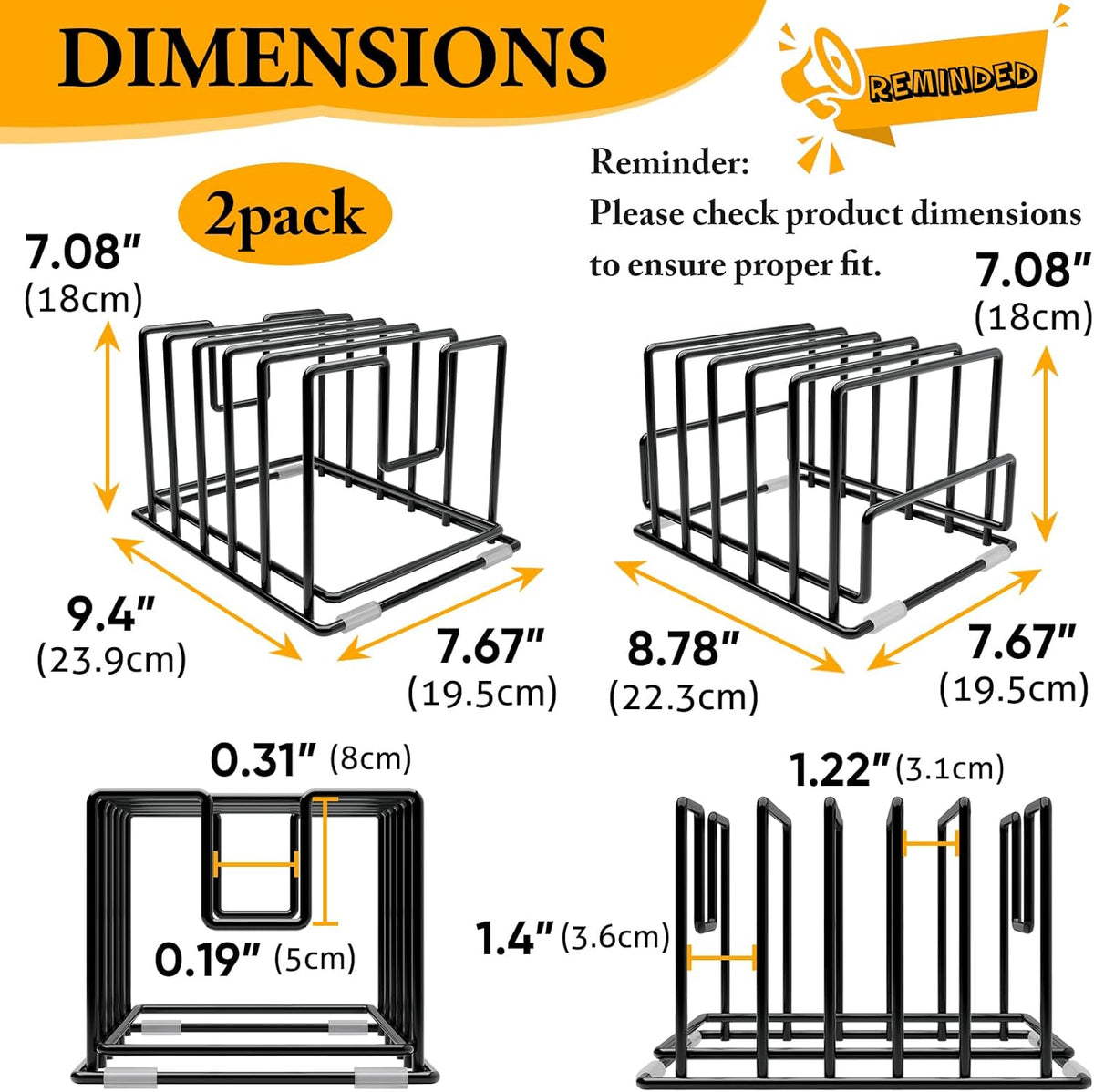 Cutting Board Organizer Rack with 7 Compartments, Heavy-Duty Iron Pan and Baking Sheet Organizer, Kitchen Cabinet Storage Rack with Non-Slip Base, Space-Saving Pot Lid Holder for Countertop & Pantry