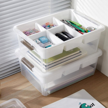 MACOPRO 17 QT Plastic Storage Box with Removable Tray, Bins with Lids, Clear Storage Container for Craft Supplies, Beads, Tools, Sewing, and Playdoh Organization (White, -17QT)