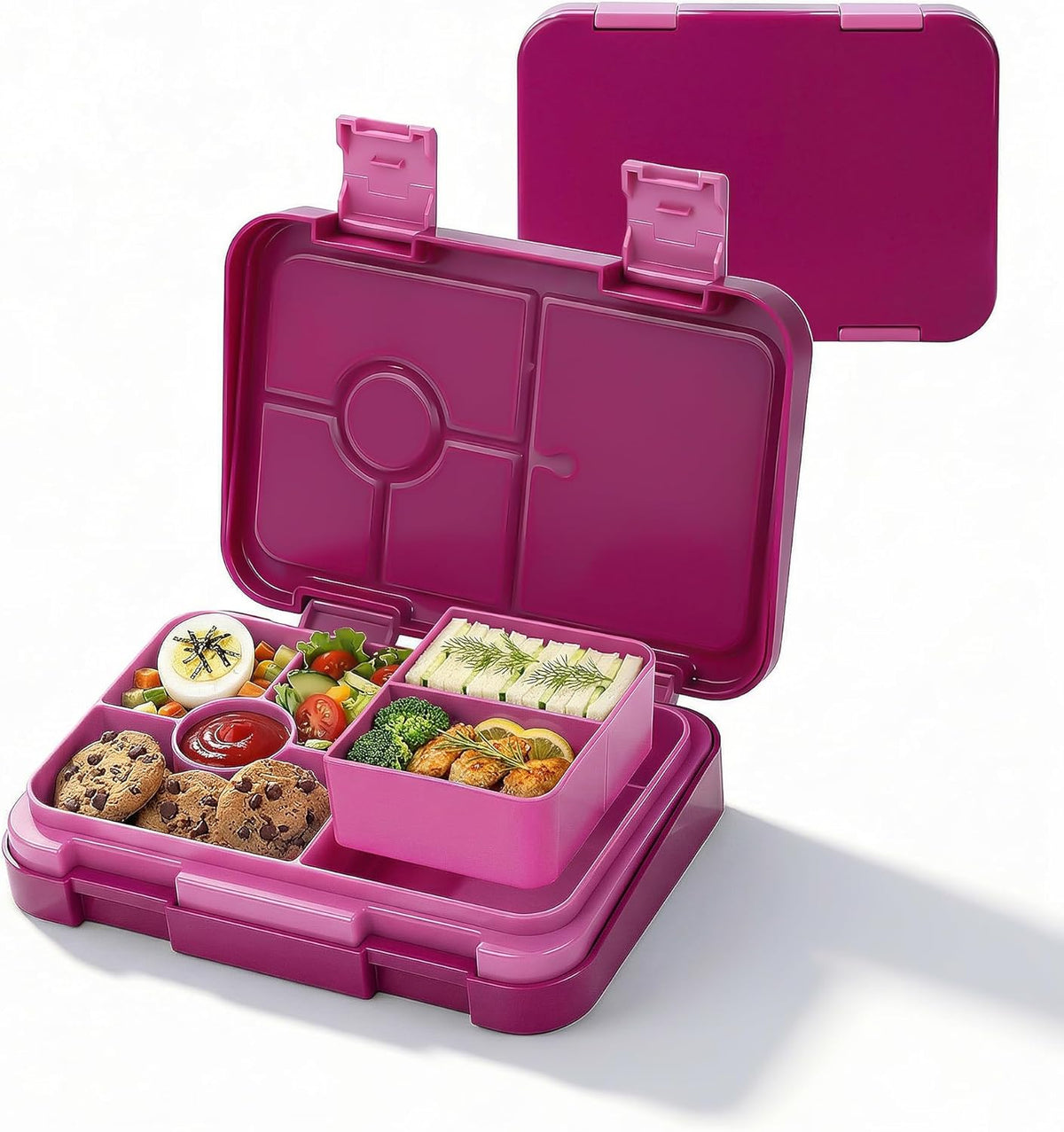 Bento Lunch Box for Kids, 6 Compartments BPA Free, Dishwasher Safe Back to School Snack Bento Lunch Containers Boxes, Ideal Portion Sizes for On-the-Go Meal, Ages 3+, School, Green Patterned