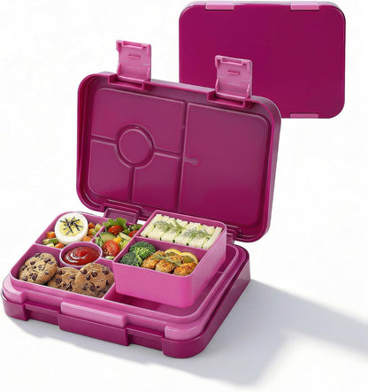 Bento Lunch Box for Kids, 6 Compartments BPA Free, Dishwasher Safe Back to School Snack Bento Lunch Containers Boxes, Ideal Portion Sizes for On-the-Go Meal, Ages 3+, School, Green Patterned