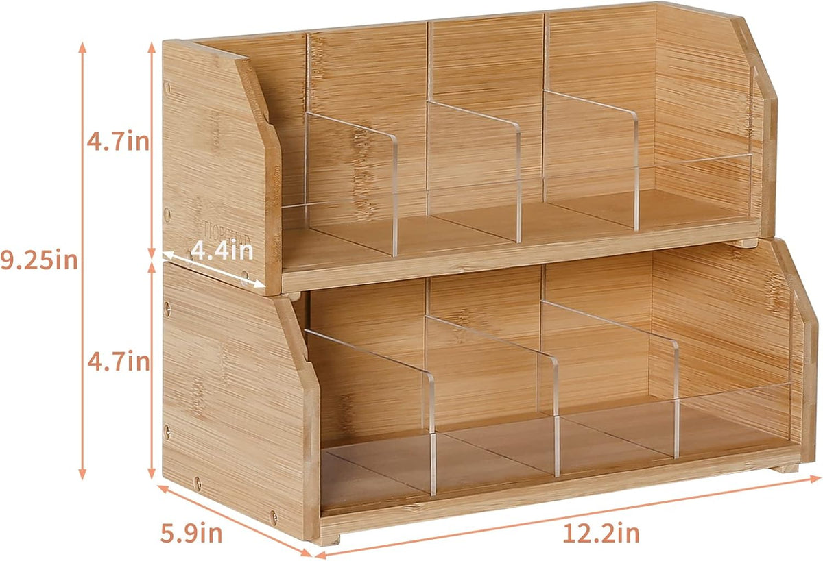 TIOPGHAD 3 Layer Stackable Bamboo Tea Bag Organizer Storage Holder for Tea Bags Wood Tea Box Containers Tea Rack Teabag Station Stand for Cabinet Countertop Office(Patented Design)