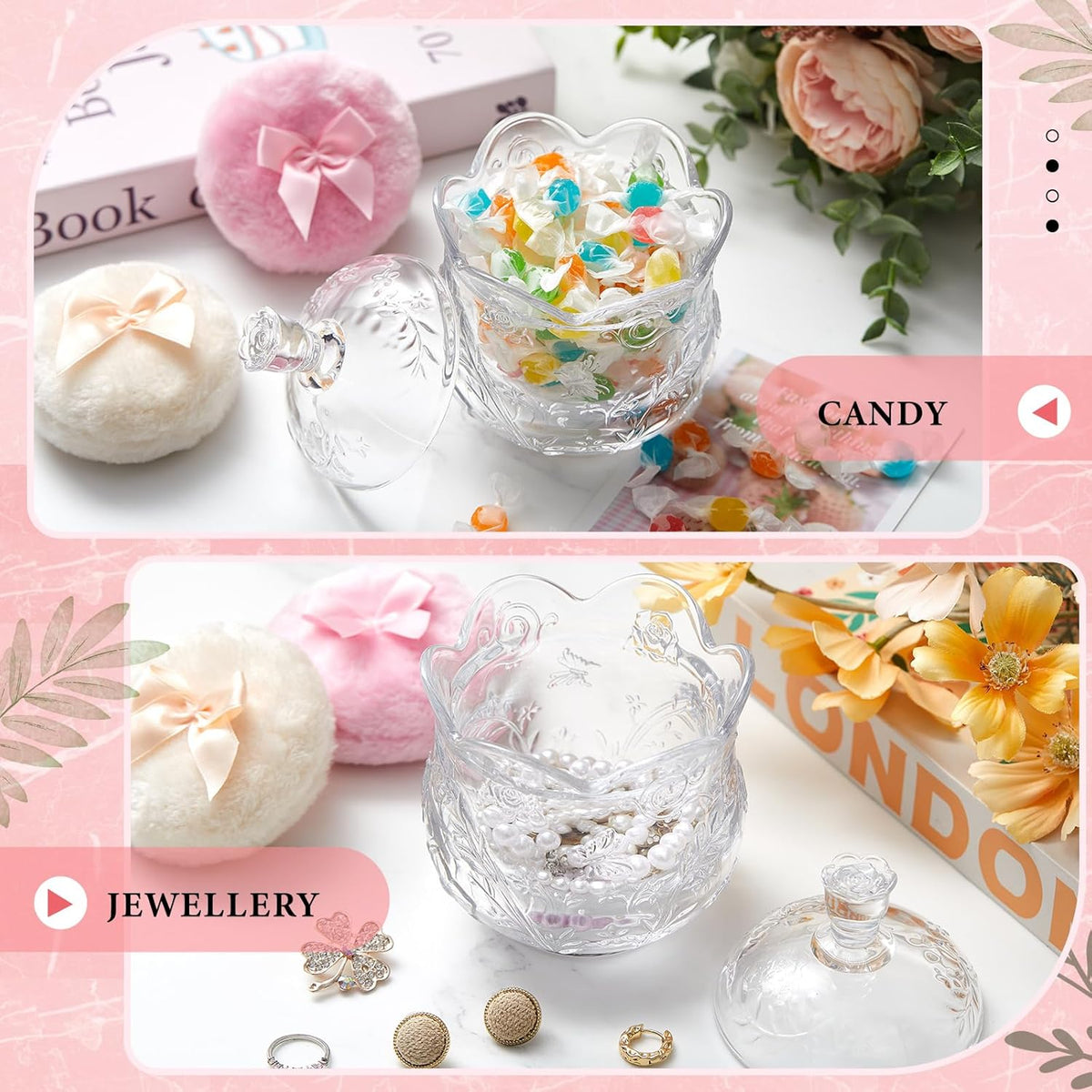 Tioncy 3 Pcs Large Body Powder Puff and Container Valentine's Day gift Powder Container with Puff Crystal Case Soft Washable Reusable Velour Face Body Glitter Wet Dry Makeup (Classic,Clear)