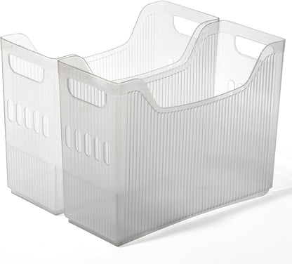 BINO | Plastic Storage Bins, Narrow - 2 Pack | THE CANYON COLLECTION | Clear Storage Bins for Organization | Clear Containers for Pantry | Fridge & Freezer Organizer Bin | Cabinet & Pantry Organizers