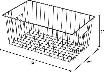 6 Pack Wire Storage Baskets for Organizing, Freezer Organizer Bins, Pantry Organization Bins Cabinets - Metal Basket Kitchen, Laundry, Fridge, Bathroom Countertop Organizer, Pearl White
