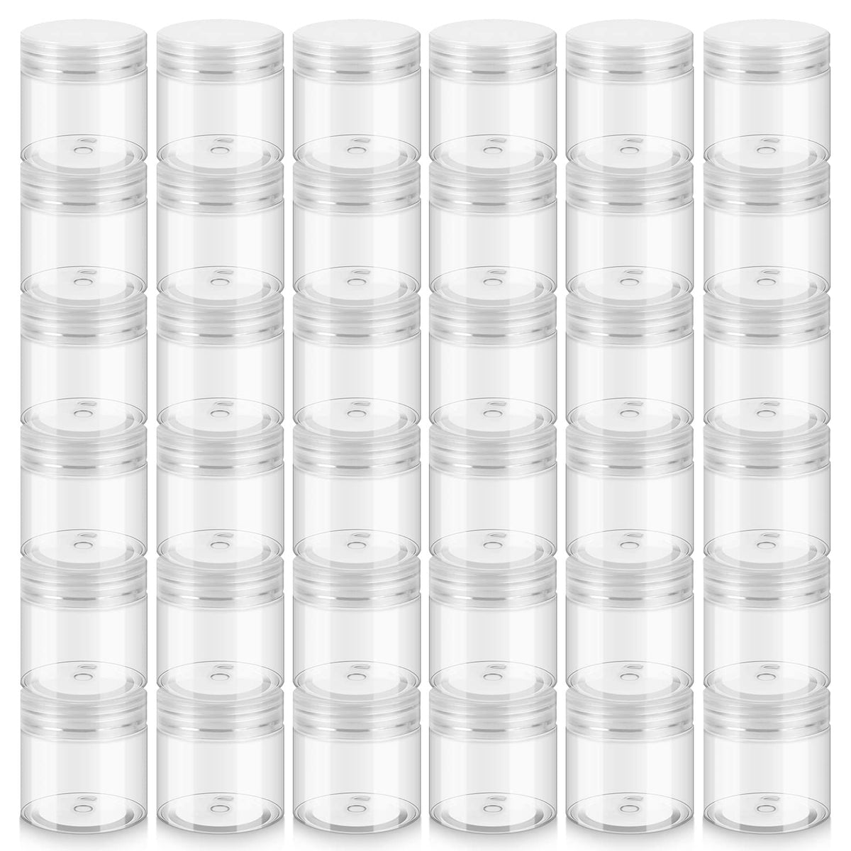 Loretoy 36 Pack 2 OZ Plastic Jars with Lids, BPA Free, Reusable, Refillable Transparent Cosmetic Containers for Bath Salts, Cosmetics, Powders, Beauty Product and Small Accessories