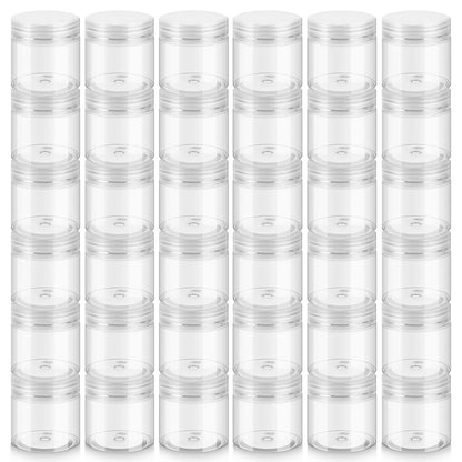 Loretoy 36 Pack 2 OZ Plastic Jars with Lids, BPA Free, Reusable, Refillable Transparent Cosmetic Containers for Bath Salts, Cosmetics, Powders, Beauty Product and Small Accessories