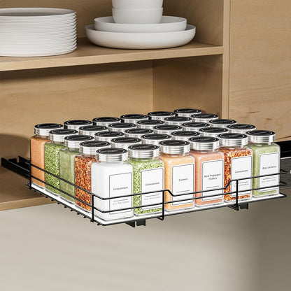 BOIVSHI 2-Tier Spice Rack, Pull Out Cabinet Organizer Spice Racks Height Adjustable Heavy Duty Metal Basket for Inside Cabinets & Pantry Closet(9.5''Wx10.5''Dx9.5''H)