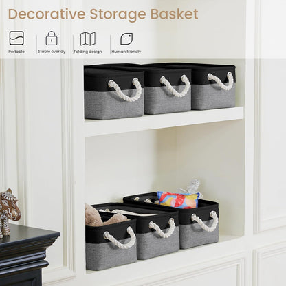 Large Storage Baskets- 15.7x11.8x8.26 inch Storage Bins for Shelves and Closet Organizing, Foldable Fabric Bin for Home Organization Clothes and Laundry (3-Pack, White&Khaki)