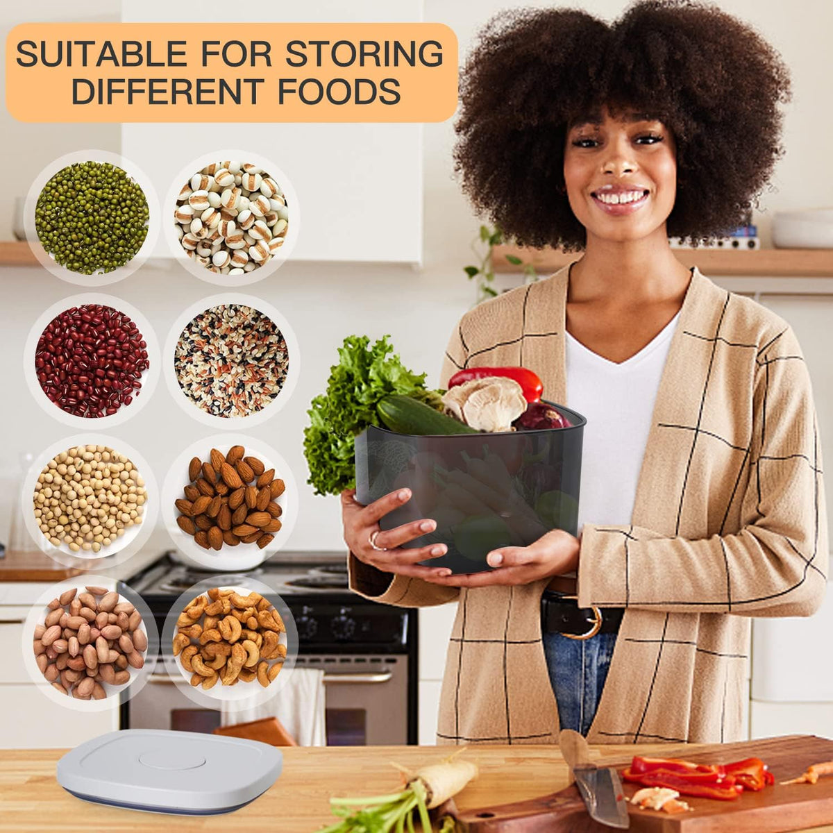 20-25 lbs Rice Dispenser,10.5 Qt/10 L/22-25 lbs Rice Container Storage with Measuring Cup & Brush Food Cereal Container Bins Household for Kitchen Pantry Organization (AY-10KG-WHITE)