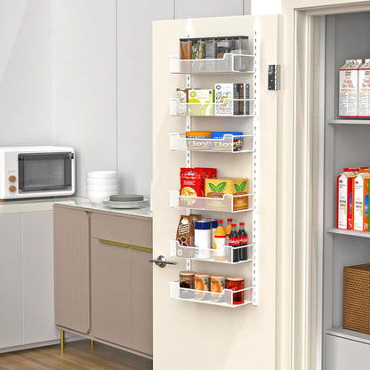 VyGrow 12.3" W Narrow Over the Door Pantry Organizer, 6-Tier Over the Door Organizer with Adjustable Basket, Pantry Door Organization for Pantry Kitchen Storage Room Spice Rack, White