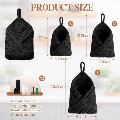 Honeydak Boho Decor Hanging Wall Baskets for Kitchen 3 Pack Teardrop Baskets with Hooks Storage Fruit Onion Vegetable Potato for Home 3 Sizes(Linen,Teardrop,Jute)
