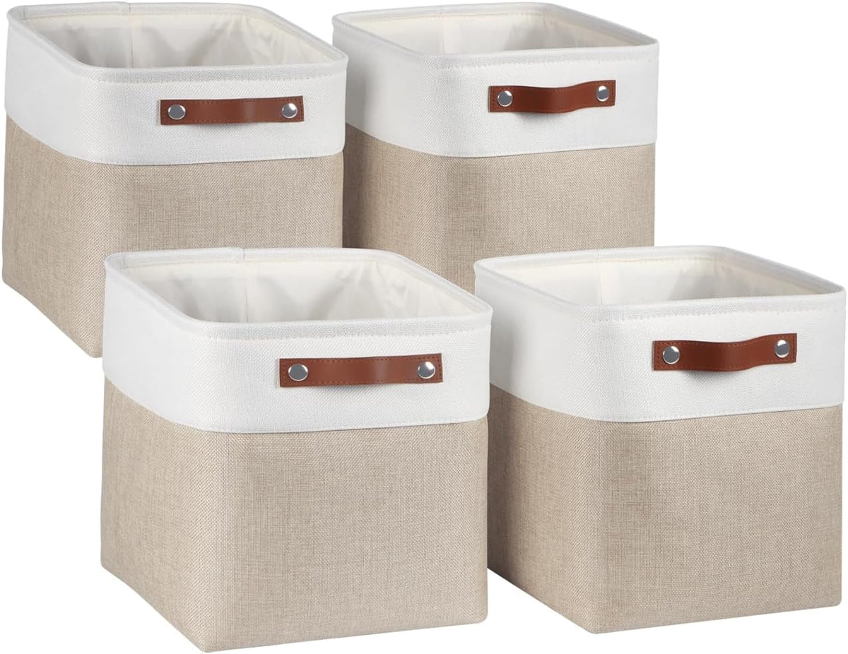 Univivi 4PC Small Fabric Storage Bins,15x6x5 inch Long Narrow Storage Baskets with PU Handles for Closet,Cabinet,Countertop Organizing Small Items (Gray,15x6x5 inch)