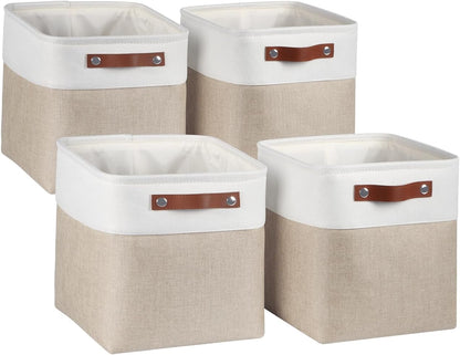 Univivi 4PC Small Fabric Storage Bins,15x6x5 inch Long Narrow Storage Baskets with PU Handles for Closet,Cabinet,Countertop Organizing Small Items (Gray,15x6x5 inch)